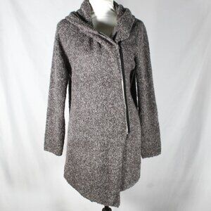 Edgy Gray Wool Blend Asymmetrical Zip-Up Knit Cardigan – Size Large